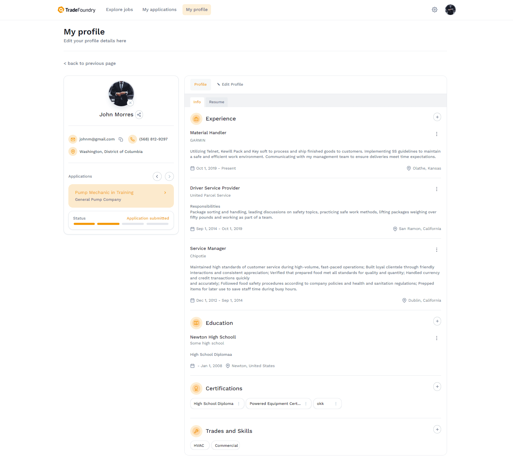 My profile page&nbsp;