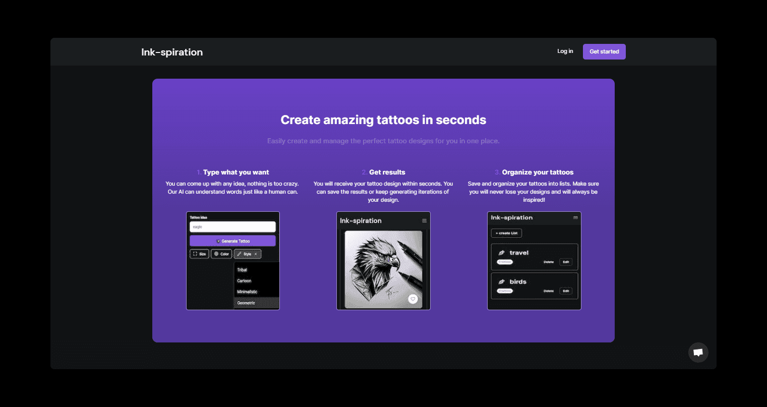 Create amazing tattoos in seconds.